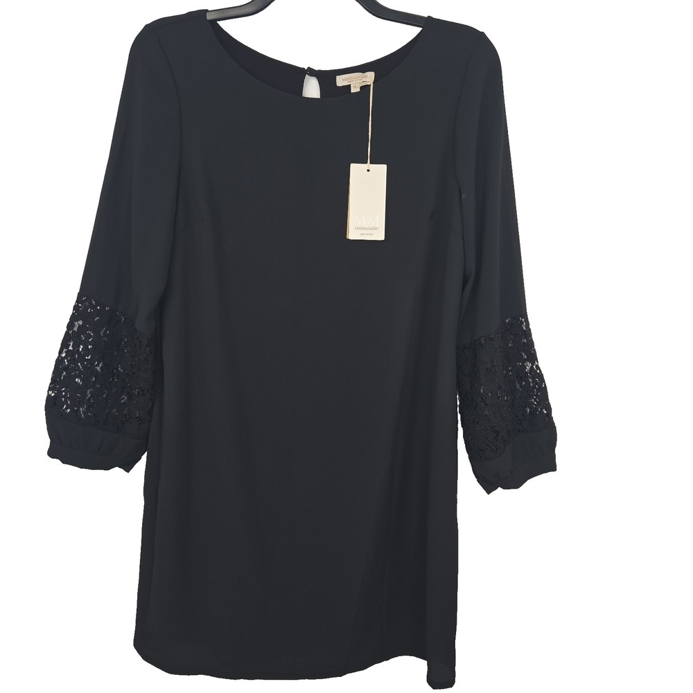 Marisa & Marie Size XL Black Shift Dress Lace Detail Sleeves Made In Italy New